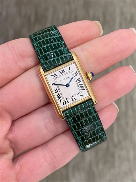 cartier tank green leather strap|cartier tank must leather strap.